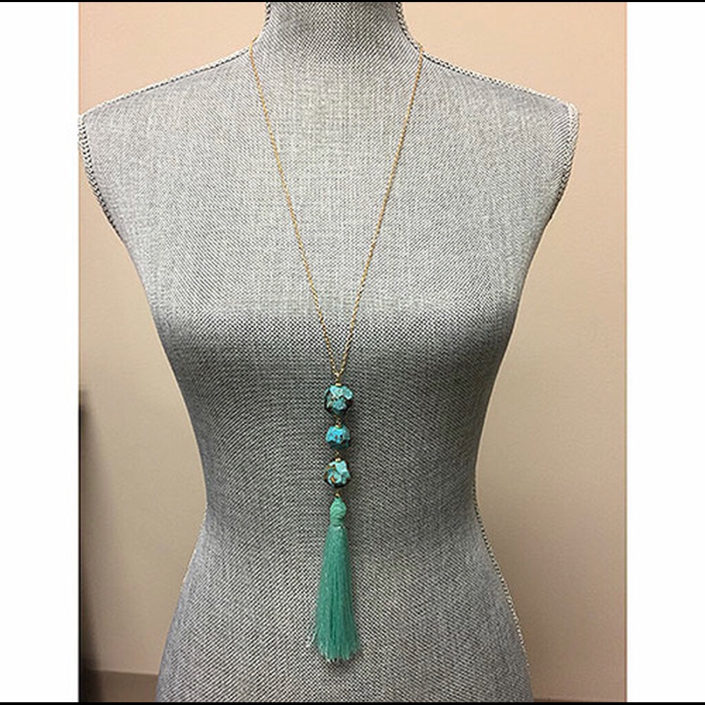 Long Tassel &Stone Mint/Turquoise Necklace,Nwt